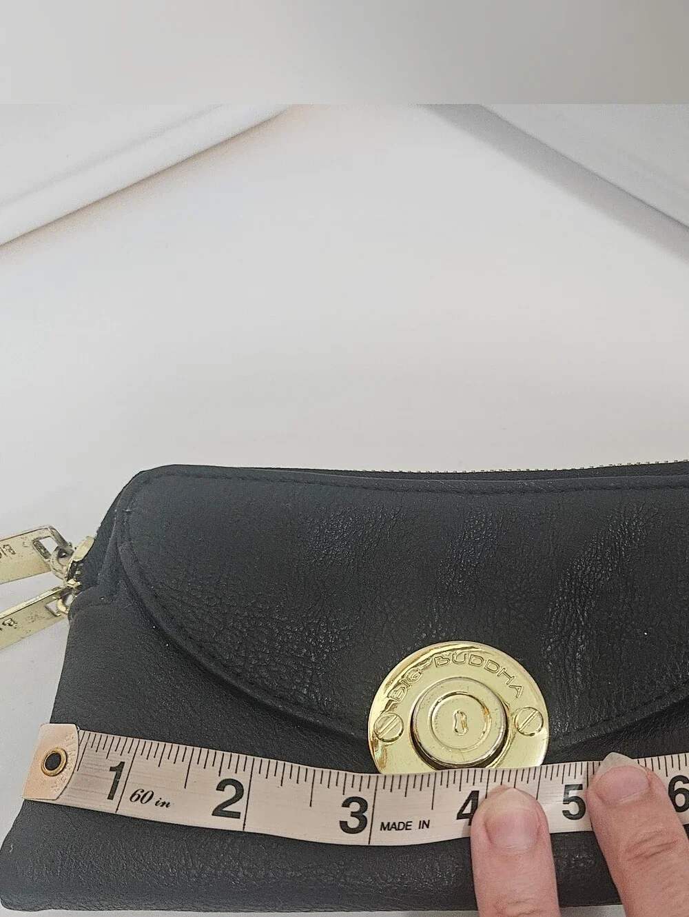 Big Buddha Pebbled Faux Leather Black With Gold Hardware 7.5x4 Wallet